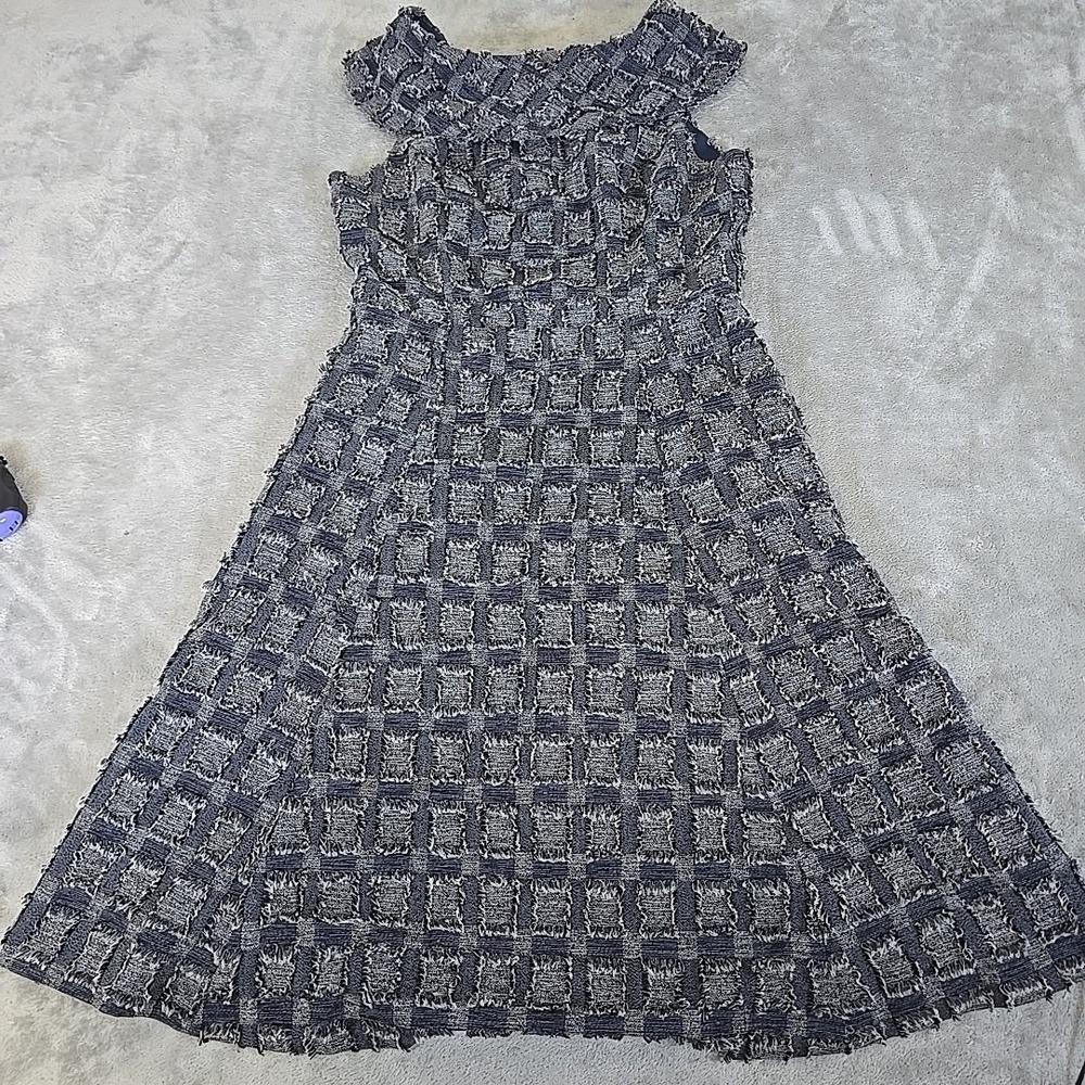 Eva Mendes NY & Co Dress Womens 6 Denim Chambray Fringe A Line Fit and Flare‎